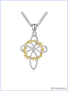Sterling Silver Cross Necklace Crown of Thorns Pendant